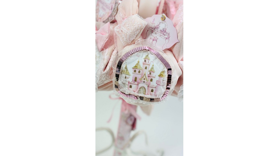 Princess Pink Lumânare de botez unicat din dantelă franțuzească 6